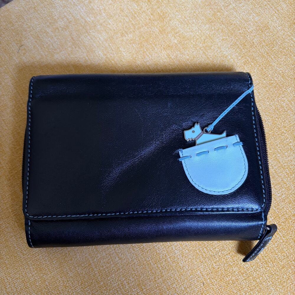 Radley Black Leather Trifold and Zip Wallet Light Blue Scottie Dog